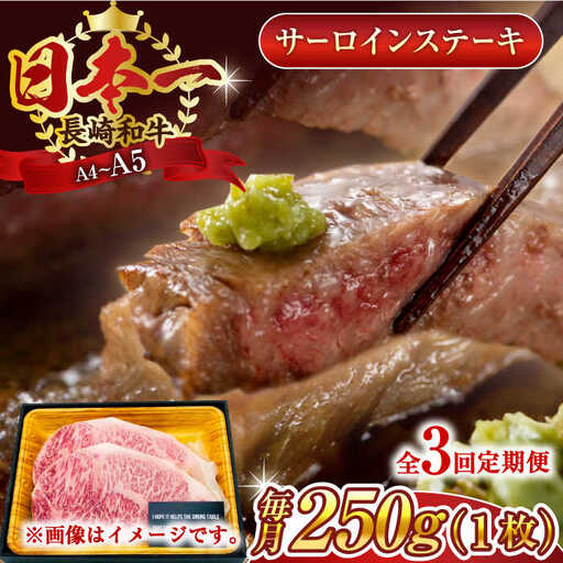 【全3回定期便】【A4~A5】長崎和牛サーロインステーキ　250g（250g×1枚）【株式会社 MEAT PLUS】[QBS069]
