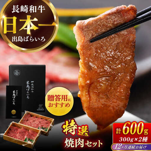 【全12回定期便】長崎和牛出島ばらいろ 特選焼肉セット（ロース カルビ カタロース モモ のいずれか2種類）約300g×2[RCI048] 長崎和牛 焼肉 長崎和牛 焼肉九州 長崎