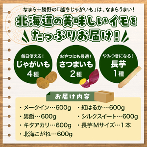 北海道十勝芽室町　なまら十勝野のいもづくし 7種 計4kg ジャガイモ じゃがいも メークイン 男爵 キタアカリ 北海こがね 紅はるか シルクスイート 長芋 産地直送 おすすめ 北海道十勝 芽室町 me001-048c