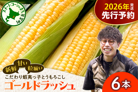 【先行受付】【2026年7月25日～8月15日頃発送予定】朝採りをお届け！ 北海道十勝芽室町　蝦夷っ子とうもろこし ゴールドラッシュ 6本 スイートコーン ゴールドラッシュ キャンプ飯 BBQ ソロキャン人気 トウモロコシ 生 野菜 北海道 十勝 芽室町 送料無料 お取り寄せ me076-008c-26