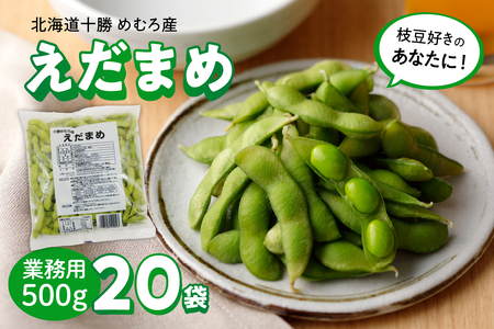 【選べる内容量】十勝めむろ 業務用 えだまめ 1袋 500g × 20袋 枝豆 冷凍 10kg 大容量 たっぷり ビール おつまみ 送料無料 特産品 お手軽 お酒 おかず 弁当 時短 ずんだ 晩酌 北海道 十勝 芽室町me003-081c