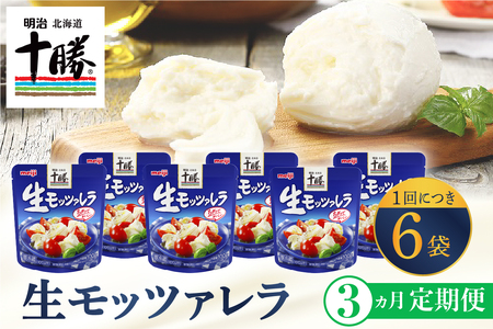  【3ヵ月定期便】明治 北海道 十勝 チーズ 生モッツァレラ 6個 セット 100g×6袋 おつまみ 乳製品 生乳 凝縮 ミルク 新鮮 パック お取り寄せ サラダ カプレーゼ ピザ トースト 定期便 毎月 隔月 3回 6回 国産 芽室町me003-070-t3c