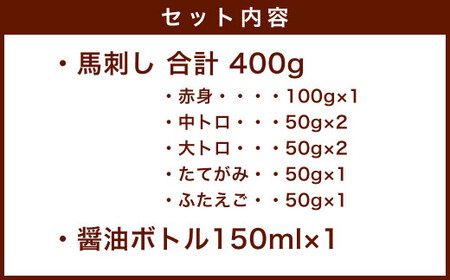 【純国産】5種盛りセット 計400g 醤油ボトル付 赤身 中トロ 大トロ ふたえご たてがみ