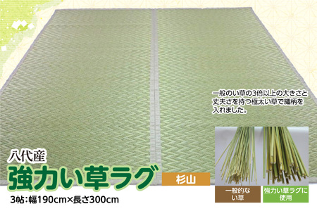 強力い草ラグ【杉山】3帖 幅190cm×長さ300cm 八代市産