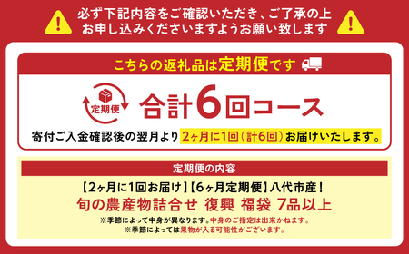 【2ヶ月に1回お届け】【定期便6回】八代市産！旬の農産物詰合せ 復興 福袋 7品以上