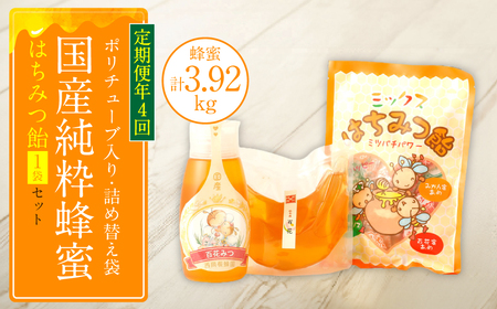 【定期便 年4回】【厳選】ポリチューブ蜂蜜＆詰め替え袋+蜂蜜あめ袋 11,200円