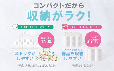 【スコッティ】ティシュー フラワーボックス 250組(5箱パック×2セット・3箱パック×2セット)+フラワーパック 3倍長持ち(4ロール(ダブル)パック×4セット)ティッシュ トイレットペーパー 日用品