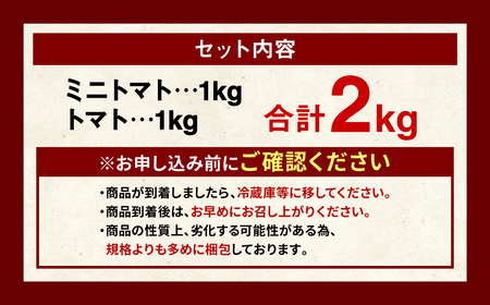 【順次発送】 熊本県産トマト 1kg ＆ ミニトマト 1kg  合計2kg はなまるお ＆ はなまるこ