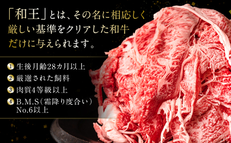 くまもと黒毛和牛「和王」 食べ比べ 切り落とし 1.5kg 赤身500g×2 霜降り500g