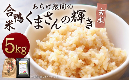 【令和7年産】あらけ農園の 合鴨米 くまさんの輝き 玄米 5kg お米 米 玄米 ご飯 ごはん【2025年9月下旬～2026年9月下旬発送予定】 