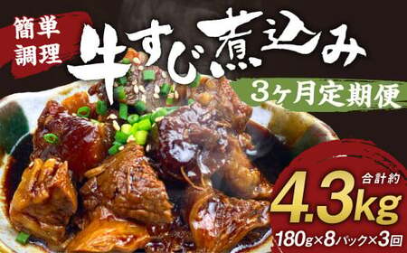 【定期便3回】牛すじ煮込み 180g×8パック 計4,320g 牛すじ 煮込み 小分け 簡単 温めるだけ おつまみ おかず 総菜