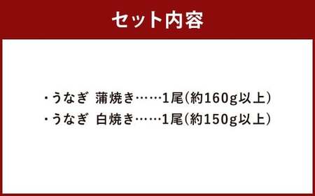うなぎの蒲焼き（約160g以上）・白焼き（約150g以上）各1尾 計2尾セット 国産 鰻 ウナギ unagi  蒲焼き 白焼き ギフト 人気 おすすめ