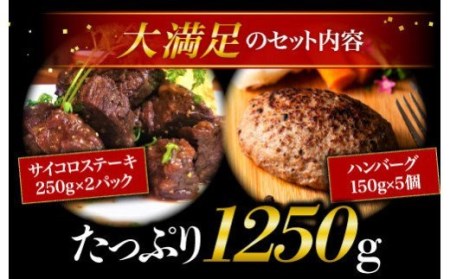 熊本県産 あか牛 を堪能！ サイコロステーキ と ハンバーグ を楽しむセット 合計1,250g