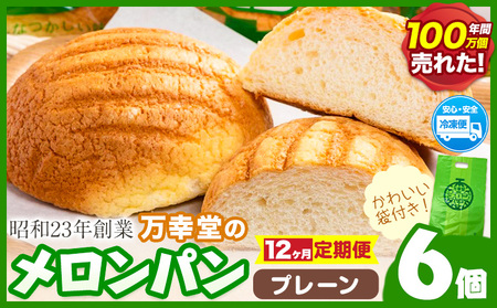 【12ヶ月定期便】メロンパン プレーン 6個 菓子パン 万幸堂 《お申し込み月の翌月から出荷開始》