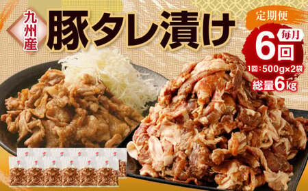 【6ヶ月定期便】 九州産豚 タレ漬け 合計1kg 500g×2袋 ×6回 総計6kg 豚肉 小間切れ コマ切れ 肉 タレ 冷凍 豚 小分け 簡単調理 国産 九州産 定期便 6回 熊本県 水俣市