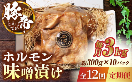【12回定期便】豚帝 豚 ホルモン 味噌漬け 3kg (300g×10)【KRAZY MEAT(小田畜産)】[ZCP133]