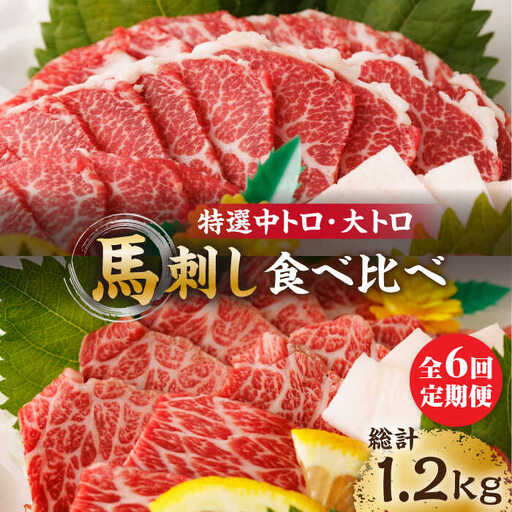【6回定期便】特選霜降り馬刺し 中トロ大トロ2種食べ比べセット 計200g（各1pc）＋タレ小【馬刺しの郷 民守】 2種馬刺しセット 中トロ 大トロ 熊本 霜降り 特選 タレ付き [ZBL078]