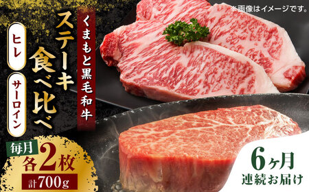 【6回定期便】くまもと黒毛和牛 ステーキ食べ比べ ヒレステーキ×2枚 サーロインステーキ×2枚【馬刺しの郷 民守】食べ比べセット ヒレ サーロイン ステーキ  [ZBL086]