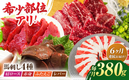 【6回定期便】馬刺しバラエティセット4種 約380g（赤身 約100g×1pc・肩ロース 約80g×1pc・ふたえご 約100g×1pc・レバー 約100g×1pc）【吉里精肉】[ZEW043]