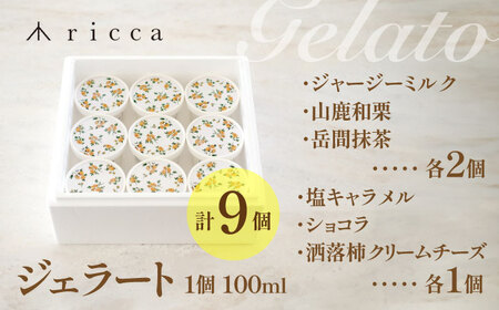ジェラート 9個入り （ジャージーミルク、山鹿和栗、岳間抹茶 各2個 塩キャラメル、ショコラ、洒落柿クリームチーズ　各1個） （各100ml） 【株式会社パストラル】[ZAR002]