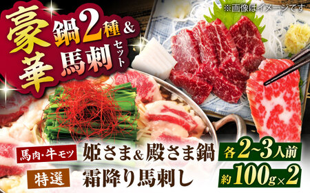 特製味噌スープ「殿さま鍋」と美肌醤油スープ「姫さま鍋」のWセットと特選霜降り馬刺しの豪華極上詰め合わせセット（鍋：各2?3人前、馬刺し：約100g×2）【オルガニコ山鹿】[ZFH004]