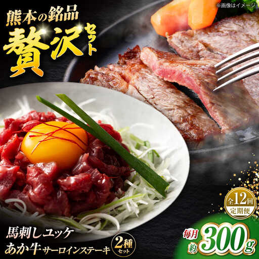 【全12回定期便】くまもとあか牛サーロインステーキと国産馬刺しユッケ贅沢セット 計約300g【有限会社 スイートサプライなかぞの】[ZBV096]