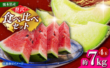 【先行予約】 小玉スイカ＆amp;肥後グリーンメロンの食べ比べ 各2玉（計4玉 約7kg） すいか 小玉 メロン グリーンメロン 熊本 フルーツ 野菜 果物 【日本フルーツ株式会社】[ZFJ041] 6,570円