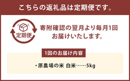 【12ヶ月定期便】原農場の米（白米） 5kg 計60kg お米 米 こめ コメ 白米 ヒノヒカリ ひのひかり ごはん ご飯 熊本県産 国産