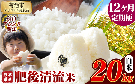 【12ヶ月定期便】熊本県産 肥後清流米 白米 20kg ブレンド米《お申込み翌月から出荷》 熊本県産 ふるさと納税 精米 米 こめ ふるさとのうぜい コメ お米 おこめ