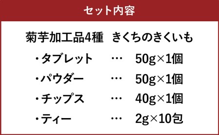 菊芋加工品4種セット きくちのきくいも（タブレット・パウダー・チップス・ティー）《90日以内に出荷予定(土日祝除く)》 st-p