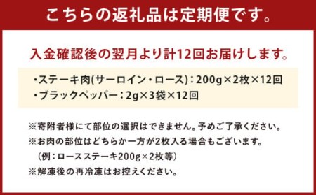 【12回定期便】熊本県産 黒毛和牛 サーロイン・ロース ステーキ 400g ブラックペッパー付 牛 肉