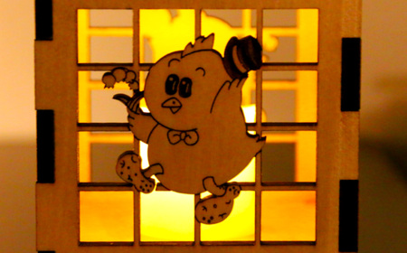 木製キューブ型 LEDランタン ☆ 村のマスコット「ピータン」入り☆[AG1-1B]