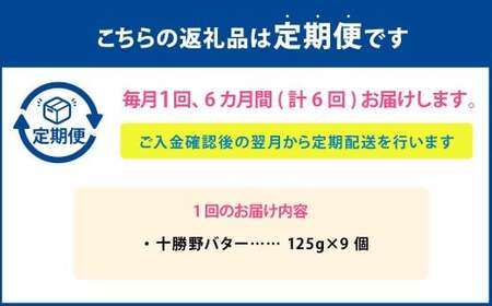 【6ヶ月定期便】 十勝野バター 125g×9個 セット 計54個 バター 加塩 有塩 乳製品 [027-0148]