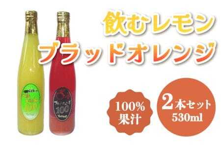 オレンジジュース レモンジュース 飲むレモン・ブラッドオレンジ 100％ ジュース 530ml×2本セット ジュースセット 国産オレンジジュース 宇城市産オレンジジュース 熊本県産オレンジジュース