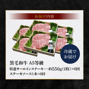 S001-015-T06_【定期便6回】天草産 黒毛和牛 A5等級 特選サーロインステーキ 2枚