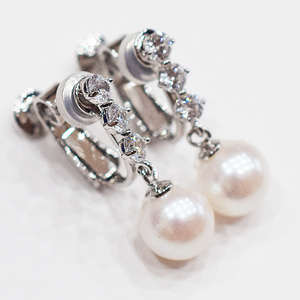 S085-388_あこや真珠 ホワイトピンク 7.5mm - 8mm イヤリング SV925 シルバー925 ジルコニア 真珠