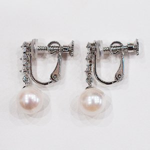 S085-388_あこや真珠 ホワイトピンク 7.5mm - 8mm イヤリング SV925 シルバー925 ジルコニア 真珠