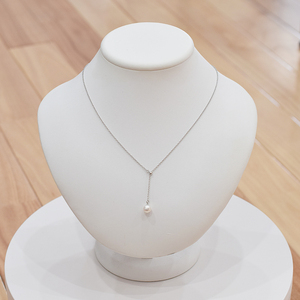 S085-397_あこや真珠 ホワイトピンク 7.5mm - 8mm 1粒 ネックレス Yスタイル SV925 シルバー925 あずきチェーン 真珠