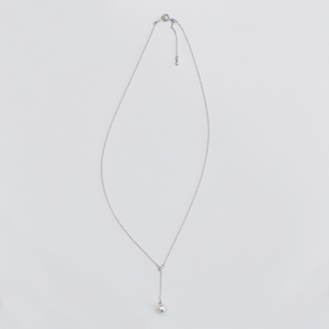 S085-397_あこや真珠 ホワイトピンク 7.5mm - 8mm 1粒 ネックレス Yスタイル SV925 シルバー925 あずきチェーン 真珠