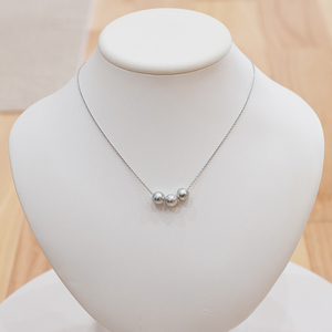 S101-373_あこや真珠 バロックパール 8mm - 9mm 3粒 スルーネックレス ネックレス SV925 シルバー925 あずきチェーン 真珠 ミラーボール【C:なし】