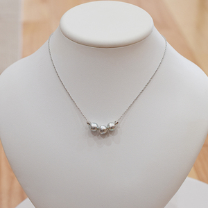 S101-374_あこや真珠 バロックパール 8mm - 9mm 3粒 スルーネックレス ネックレス SV925 シルバー925 あずきチェーン 真珠 ミラーボール【B:2個】