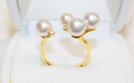 S101-197_あこや真珠 パール リング ダイヤ ベビー 0.07ct 5mm~6.5mm 4珠