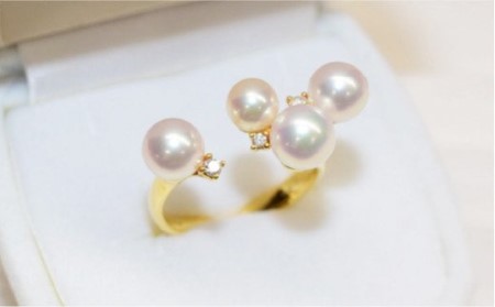 S101-197_あこや真珠 パール リング ダイヤ ベビー 0.07ct 5mm~6.5mm 4珠