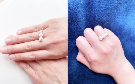 S101-208_天草産 あこや真珠とダイヤモンド リング ベビーパール 3連 3珠