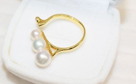 S101-208_天草産 あこや真珠とダイヤモンド リング ベビーパール 3連 3珠