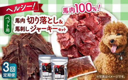 【全3回定期便】詰め合わせ 国内加工 ペット用 馬肉 切り落とし 1kg ペット用 馬刺しジャーキー 100g(50g×2) ペットフード 馬肉 [AYCT013]
