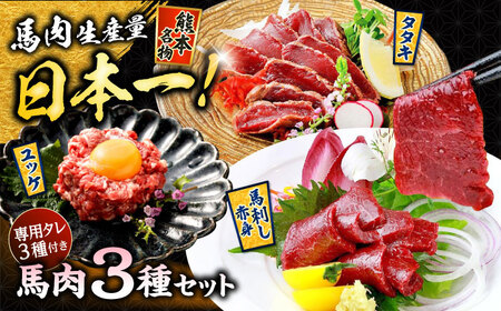 馬刺し 赤身 ・ タタキ ・ ユッケ セット 3種 計約290g 赤身馬刺し 馬刺しユッケ タタキ ユッケ 熊本馬刺し [AYAF001]