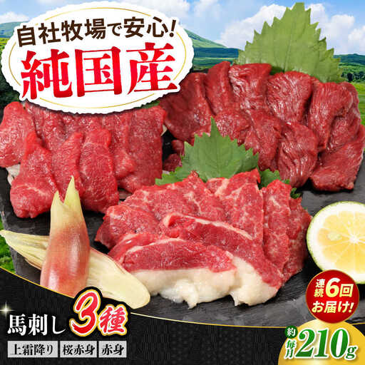 【全6回定期便】『純国産』熊本の味 馬刺し お試し 3種 セット 計約210g（2?3人前）上霜降り 霜降り 赤身 赤身馬刺し [AYCN071]