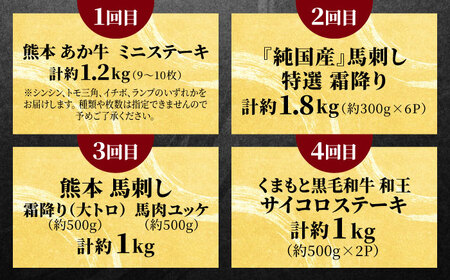 全12回 合志市お肉エンジョイ定期便 あか牛ステーキ赤身馬刺し霜降り馬刺しAYZZ013