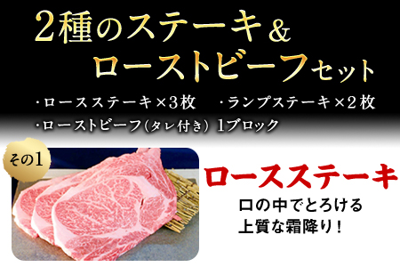 2種のステーキ&ローストビーフセット 1kg超 赤牛 ランプ 《60日以内に出荷予定(土日祝除く)》